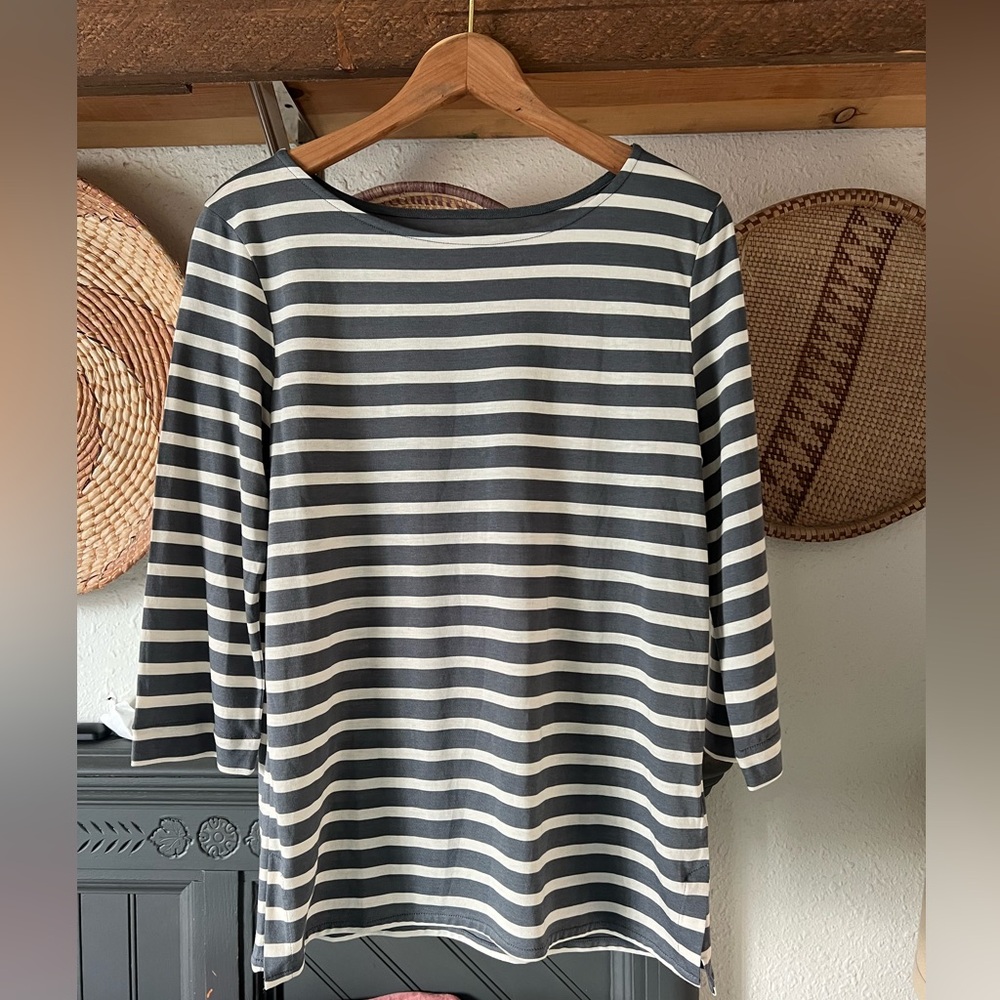 MAJESTIC FILATURES Size 3 (m) Boat Neck Blue Striped 3/4 sleeve Top Womens